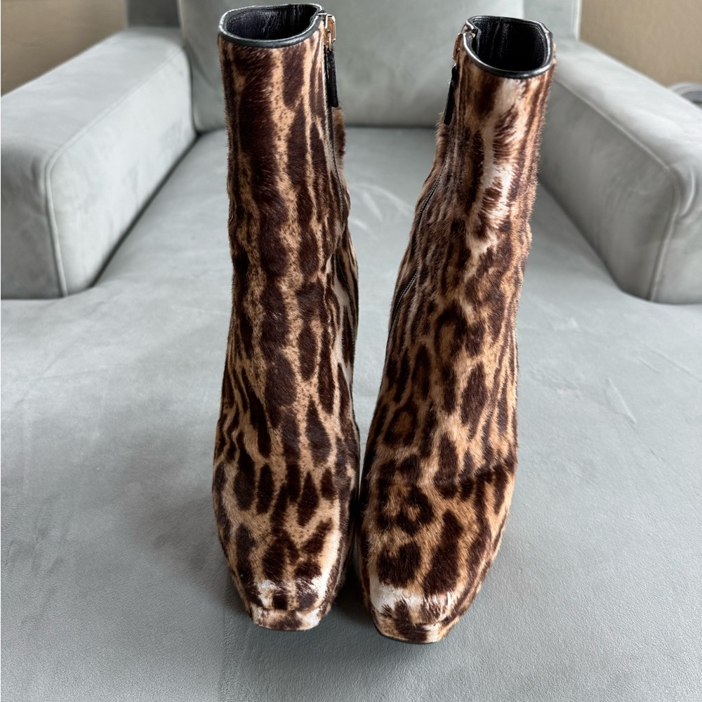 Gucci Leopard Print Ponyhair Heeled Ankle Boots, EU 37.5 - Picture 5 of 14
